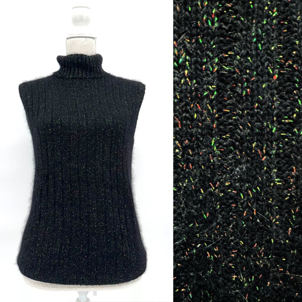 PRONTO MODA  Metallic Speckled Silk/Angora/Lambswool Sleeveless Turtleneck
